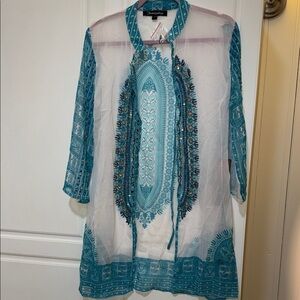 Elegant Teal and White Women's Tunic